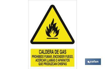 Caldeira de gás, proibido acender fogo, aproximar chamas ou aparelhos que produzem faíscas. - Cofan