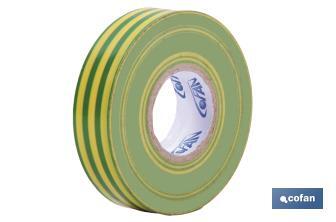 Insulating tape 180 microns | Yellow/green | Resistant to voltage, heat and different acids and alkaline materials - Cofan