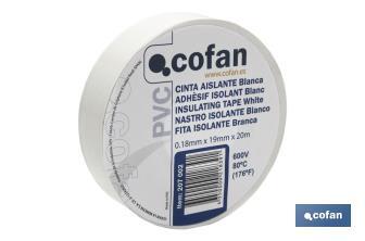 Insulating tape 180 microns | White | Resistant to voltage, heat and different acids and alkaline materials - Cofan