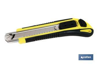 Cúter con cuchillas intercambiables | Incluye cuchillas de repuesto | Medida de la cuchilla: 18 mm - Cofan