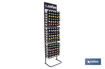 Expositor 126 embalagens de tinta acrílica (várias cores) - Cofan
