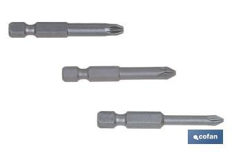 Kit de puntas de acero para atornillar | Contenido 3 puntas Pozi drive de 50 mm | Modelo 1/4" PZ - Cofan
