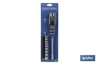 Set of screwdrivers with 9 1/4" sockets | Confort Plus Model | 1/4" square drive and drive sockets from SW5 to SW13 - Cofan