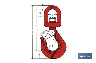 Rotatory hook with clasp made of carbon steel C40 - Cofan