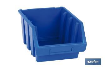 Stackable blue storage bin "Súper" | With angled holder | Polypropylene - Cofan