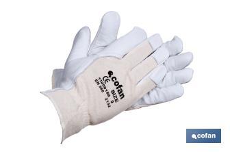 Guantes de piel de vacuno y dorso de punto | Duraderos y resistentes | Transpirables | Protección y seguridad - Cofan