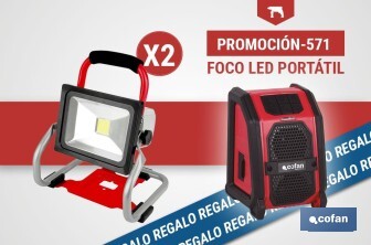 Pack of 2 portable battery-operated LED work lights + Bluetooth speaker for free | Efficient and long-lasting illumination - Cofan