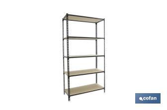 Steel shelving unit | Anthracite | Available with 5 wooden tiers | Size: 1,800 X 900 X 400MM - Cofan