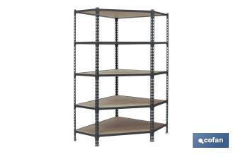 Corner shelving unit | Steel | Anthracite | Available with 5 wooden tiers | Size: 1,800 X 900 X 400MM - Cofan