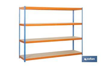 Steel shelving unit | Blue and orange | Available with 4 wooden tiers | Available in different sizes - Cofan