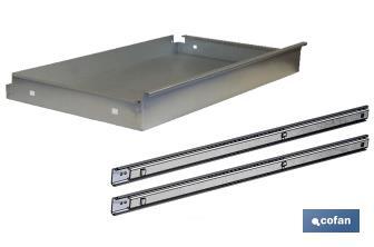 Galvanised steel drawer | Suitable for workbenches | Telescopic runners included | Size: 11 x 107.5 x 59cm - Cofan