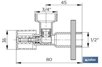 Angle valve with a big hand wheel 1/2" x 3/4" - Cofan