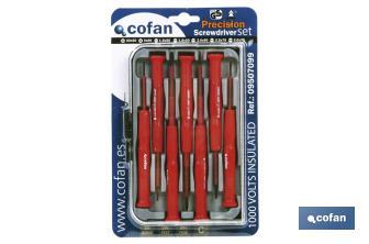 Set of high precision insulated screwdrivers | 7 units | Slotted and Phillips screwdriver heads - Cofan