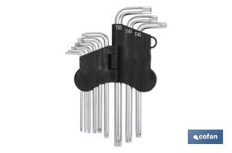 Set da 9 chiavi a gomito Torx | Versione lunga | Dimensioni: da T-10 a T-50 - Cofan