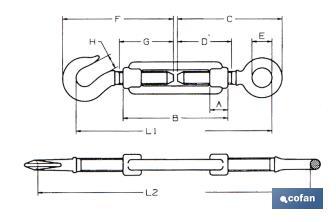 Esticador gancho/olhal Inox A2 DIN 1480 - Cofan