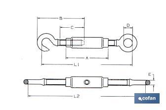 Esticador tubular gancho/olhal  - Cofan