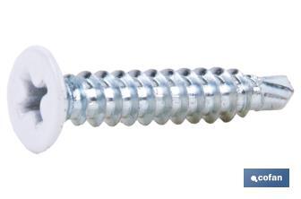 Self-drilling screw, extra flat head, Phillips, white - Cofan