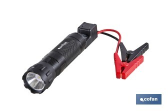 Arrancador portátil de baterías 600 A | Con linterna LED y power bank USB | 330 lúmenes | Adecuado para coches de gasolina hasta 5000 cc y diésel hasta 3000 cc - Cofan