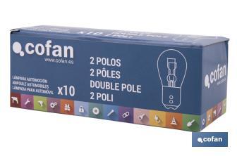 Double contact light bulb of 12V | Level pins | BAY15d bulb cap type | P21/5W cap | Available in various colours - Cofan