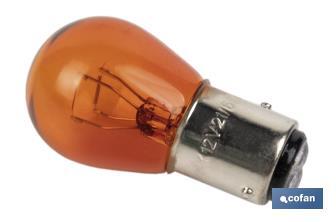 Lámpara de 2 polos descentrada 12 V | Casquillo de tipo BAZ15 | Bombilla P21/5W en color ámbar o naranja - Cofan