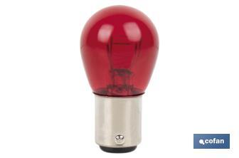 Lâmpada de 2 pólos de 12 V | Pino desencontrado | Base tipo BAW15d | Lâmpada P21/5W | Cor vermelho - Cofan