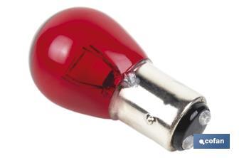 Lâmpada de 2 pólos de 12 V | Pino desencontrado | Base tipo BAW15d | Lâmpada P21/5W | Cor vermelho - Cofan