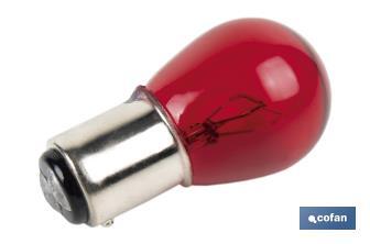 Lâmpada de 2 pólos de 12 V | Pino desencontrado | Base tipo BAW15d | Lâmpada P21/5W | Cor vermelho - Cofan