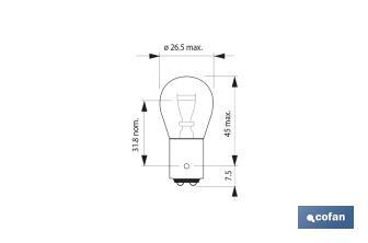 Lámpara de 2 polos centrada de 12 V | Casquillo de tipo BAY15d | Bombilla P21/5W | Varios colores - Cofan