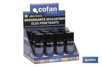 Expositor de afrouxa tudo | Embalagem de 200 ml com 20 Unidades ou de 400 ml com 12 Unidades | Alto poder hidrófugo - Cofan