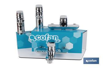Kit de torneiras com expositor para torneiras de banho modelo Rift | Ideal para expor torneiras | Capacidade para 4 unidades - Cofan