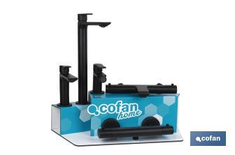 Set rubinetteria con espositore per miscelatori da bagno Modello Kerch | Ideale per esporre i rubinetti | Capacità: 5 unità - Cofan