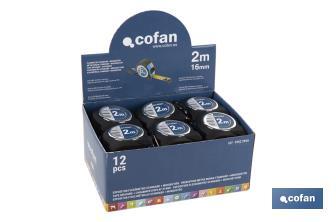 Tape measure display stand | Material: HDPE cardboard | 12 tape measures included | Dimensions: 258 x 155 x 60cm - Cofan