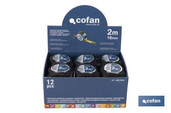 Tape measure display stand | Material: HDPE cardboard | 12 tape measures included | Dimensions: 258 x 155 x 60cm - Cofan