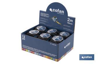 Tape measure display stand | Material: HDPE cardboard | 12 tape measures included | Dimensions: 258 x 155 x 60cm - Cofan
