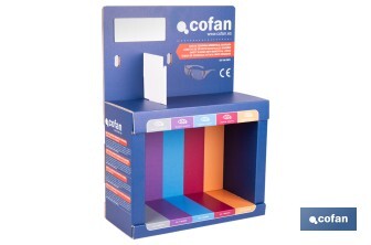 Expositor de gafas de seguridad | 20 gafas graduadas con diferentes dioptrías | Incluye 5 modelos | Medidas: 15 x 33 x 47 cm - Cofan