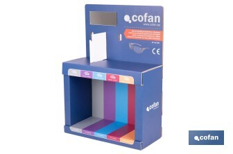 Expositor de gafas de seguridad | 20 gafas graduadas con diferentes dioptrías | Incluye 5 modelos | Medidas: 15 x 33 x 47 cm - Cofan