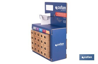 Expositor de gafas de seguridad | 20 gafas graduadas con diferentes dioptrías | Incluye 5 modelos | Medidas: 15 x 33 x 47 cm - Cofan