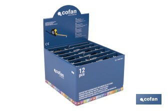 Expositor para flexómetros con protección de goma de Cofan | Incluyen los flexómetros | Varias medidas y capacidades - Cofan