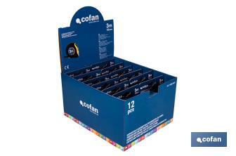Expositor para flexómetros con protección de goma de Cofan | Incluyen los flexómetros | Varias medidas y capacidades - Cofan