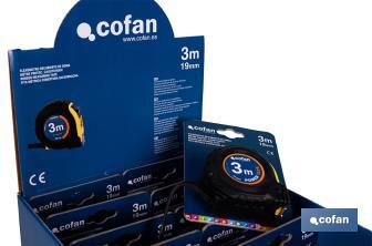 Expositor para flexómetros con protección de goma de Cofan | Incluyen los flexómetros | Varias medidas y capacidades - Cofan