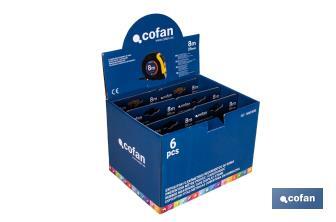 Expositor para flexómetros con protección de goma de Cofan | Incluyen los flexómetros | Varias medidas y capacidades - Cofan