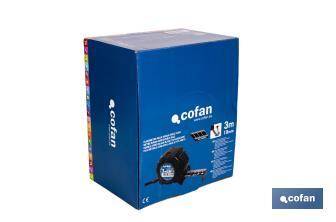 Expositor para flexómetros con hoja de nylon negra y doble cara de Cofan | Incluyen los flexómetros | Varias medidas y capacidades - Cofan