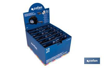 Expositor para flexómetros con hoja de nylon negra y doble cara de Cofan | Incluyen los flexómetros | Varias medidas y capacidades - Cofan