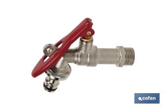 Water tap lock with lever | 1/2" inlet and 3/4" outlet | Suitable for garden hose | PN: 25 bar - Cofan