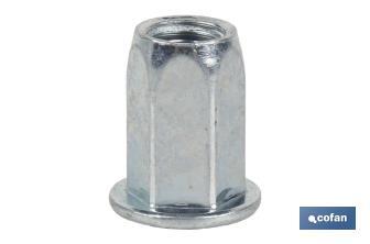 Tuercas Remachables Acero Cabeza Ancha "Hexagonal" - Cofan