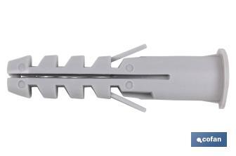 Taco de nylon alado con collarín | Medidas desde diámetro 4 hasta 14 mm | Para todos los materiales de construcción - Cofan