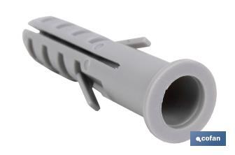 Taco de nylon alado con collarín | Medidas desde diámetro 4 hasta 14 mm | Para todos los materiales de construcción - Cofan