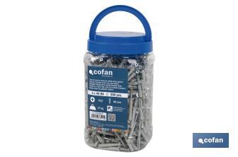 Pack de 500 buchas com cabeça rebaixada | Medidas: Ø6 mm X 40 mm - Cofan