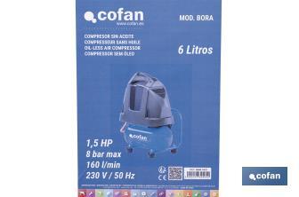 Compresor de pistón coaxial portátil 1,5 HP | Ultraligero y compacto | 6 litros | 2450 rpm | Para uso doméstico y profesional - Cofan