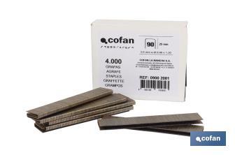 Caja de Grapas | Para Grapadora Neumática | Modelo 90/38mm | 3.000 piezas | Grapas para Grapadora de Aire a Presión - Cofan